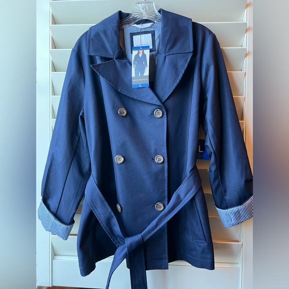 Weatherproof Jackets & Blazers - Weatherproof - NWT - Large - Women's Blue Trench Coat - Double Breasted - belt